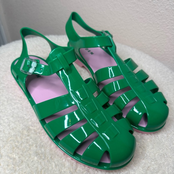 Boden Jelly Shoe Rich Emerald/ Soft Pink size 38 ( US 8) - Picture 3 of 8
